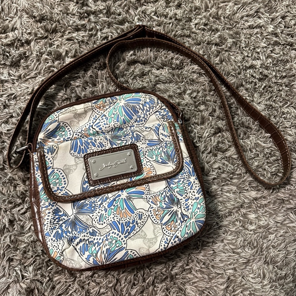 Vintage Judy Smith Crossbody Butterfly Print Reptile Faux Leather NWOT